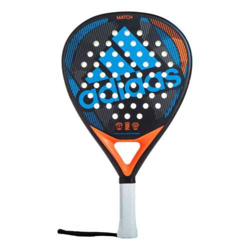Foto van de Adidas Match 3.1 padel racket van de voorkant in de kleur blauw met oranje tinten