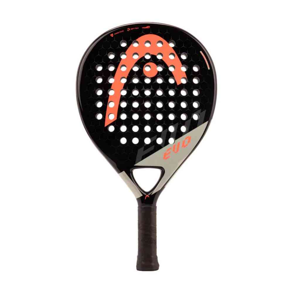 Foto van de HEAD Evo Delta padel racket van de voorkant in de kleur donker met oranje tinten